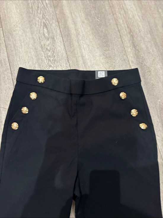 Ella Pants - Ella Black Ankle-Length High-Waist Pants with Gold Buttons